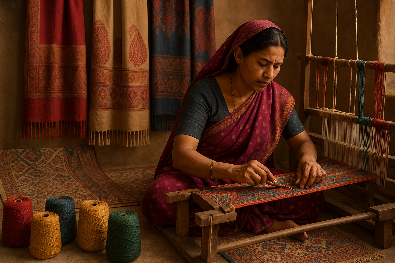 looking as she is now working on Handwoven Shawls, Stoles, Rugs... make as