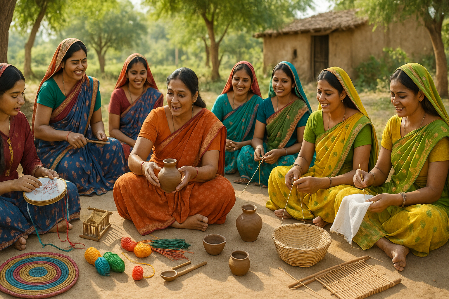 Rural Women Learning How to Make Handicrafts create banner images